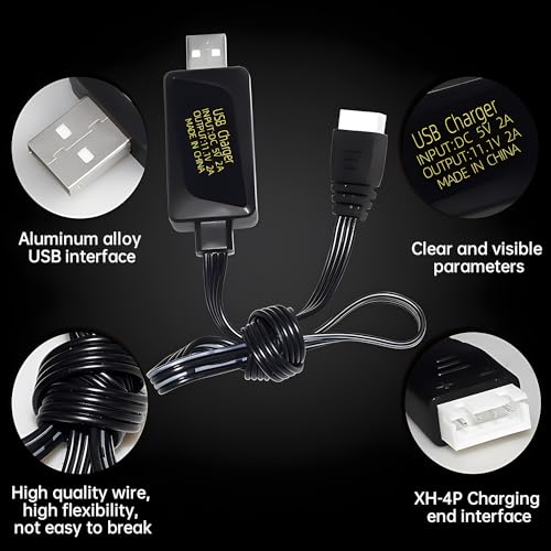 2PCS 3S 11.1V 2A USB Charger for Remote Control Cars, Ships, Drones, Air Guns, and RC Toys 11.1V Battery USB Charging Cable