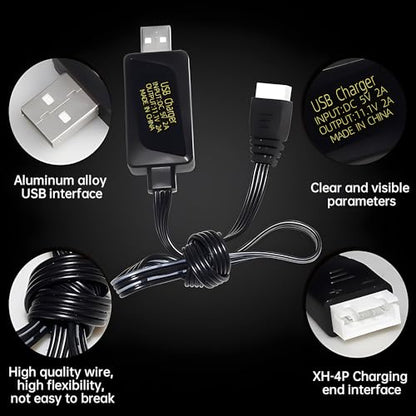 2PCS 3S 11.1V 2A USB Charger for Remote Control Cars, Ships, Drones, Air Guns, and RC Toys 11.1V Battery USB Charging Cable