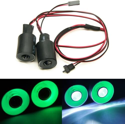MOHERO 2 LEDs Angel Eyes & Demon Eyes LED Light Headlights for 1/10 RC Model Crawler Cars Headlamps (Green+White, 22mm) - color: Green+White, size: 22mm