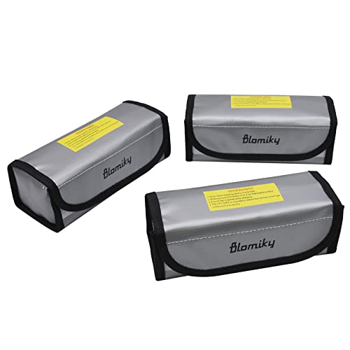 Blomiky 3 Pack 18.5 * 7.5 * 6cm Li-polymer Fireproof Explosionproof Safe Bag Suitable Case for 3.7V 7.4V 11.1V 14.8V 22.2V 100mAh-8000mAh Lithium-ion Li-Po or Ni-CD Ni-MH Battery/Lipo Case *3