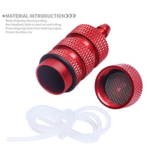 RC Oil Filter Nitro Fuel Filter with Silicone Tubing for 1/8 1/10 Traxxas Redcat HSP Team Associated Racing Cars Airplane Red-Anodized