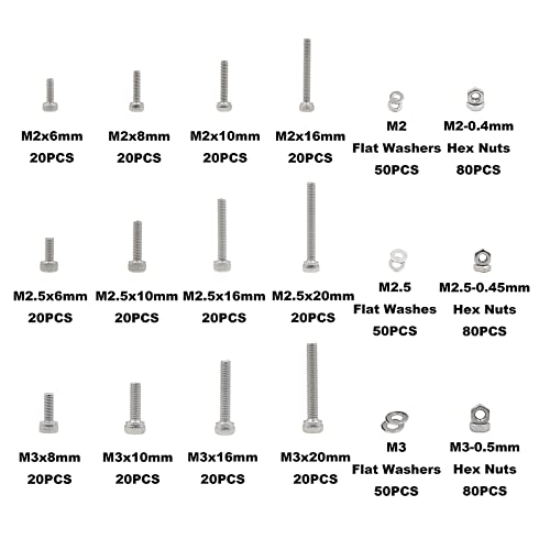 M2 M2.5 M3 Knurled Socket Head Cap Screws Nuts Flat Washers Kit | 304 Stainless Steel - size: M2M2.5M3