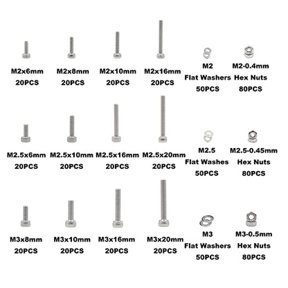M2 M2.5 M3 Knurled Socket Head Cap Screws Nuts Flat Washers Kit | 304 Stainless Steel - size: M2M2.5M3