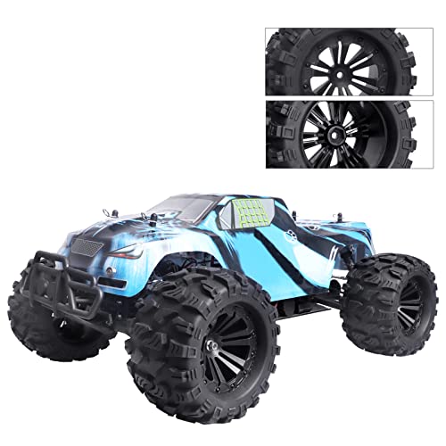 2.8'' Tires and Wheels 12mm Hex Pre-Glued 1/10 Monster Truck Tyres Sets for Traxxas Rustler Stampede Redcat Volcano Blackout MT Off-Road Cars Models 2S-4S Brushless Power, Set of 4