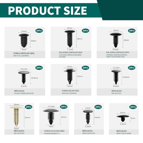 200PCS Nylon Bumper Shield Retainer & Double End Xmas Tree Retainers Clips Universal Auto Body Shield Retainer Fastener Clip Assortment- Bonus Fastener Remover - size: 200Pcs
