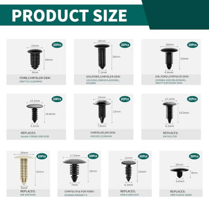 200PCS Nylon Bumper Shield Retainer & Double End Xmas Tree Retainers Clips Universal Auto Body Shield Retainer Fastener Clip Assortment- Bonus Fastener Remover - size: 200Pcs