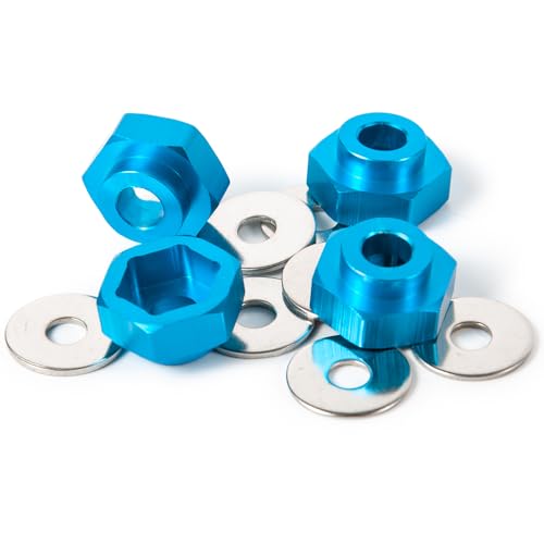4PCS Aluminum Alloy 12mm Turn to 17mm Wheel Rim Hex Adapter Drive Hub Converter Extension Compatible with Tamiya Axial Traxxa HPI Himoto HSP Losi Kyosho 1/10 RC On-Road Car Tires (Blue) - color: Blue