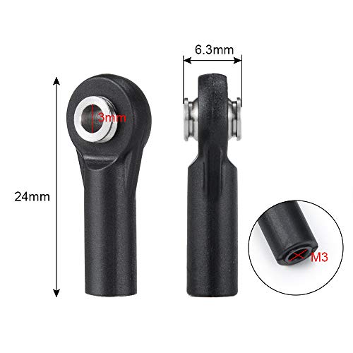 10Pcs M3 Plastic Bent Rod Ends,Black M3 Crawler Width Balls Ends for Axial D90 SCX10 RC Car (Black B) - color: Black B