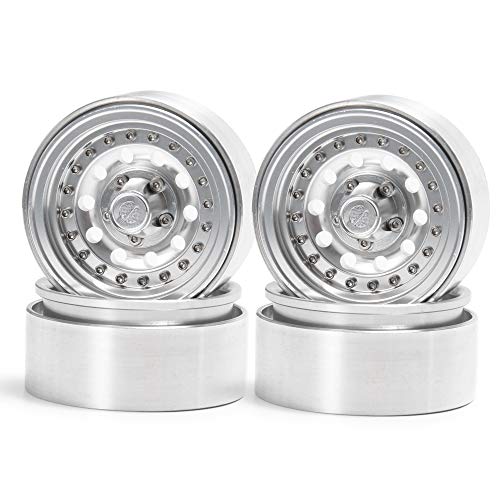 QUE-T 1.9" Pack of 4 Alloy Metal Beadlock Wheel Rims for 1/10 RC Crawler SCX10 90046 D90 Trx4 (Bright Silver) - color: Bright Silver