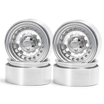 QUE-T 1.9" Pack of 4 Alloy Metal Beadlock Wheel Rims for 1/10 RC Crawler SCX10 90046 D90 Trx4 (Bright Silver) - color: Bright Silver