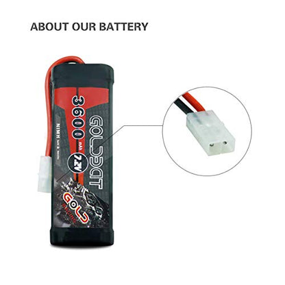 GOLDBAT 3600mAh 7.2V NiMH RC Battery with Tamiya Connector for for RC Evader BX Car Truck Truggy Buggy Tank Car Racing (3600-7.2V-Tamiya-2pack)