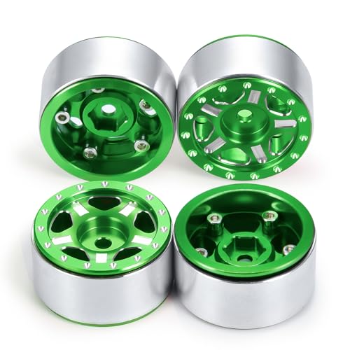 RC-Hub 4Pcs Aluminum Alloy 1.0" Micro Beadlock Wheels for 1/24 Axial SCX24 90081 AXI00001 AXI00002 RC Crawler Car (Green) - color: Green
