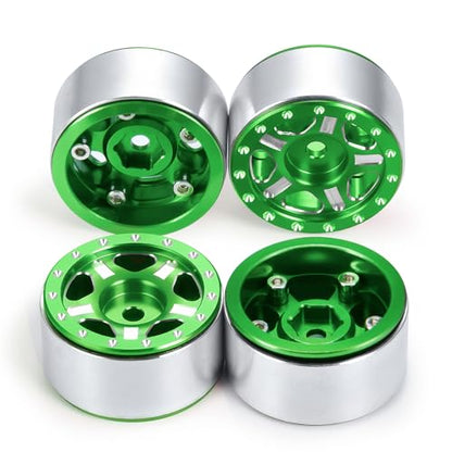 RC-Hub 4Pcs Aluminum Alloy 1.0" Micro Beadlock Wheels for 1/24 Axial SCX24 90081 AXI00001 AXI00002 RC Crawler Car (Green) - color: Green