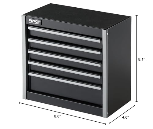 VEVOR Metal Tool Box, 8.6-inch, Portable Metal Tool Box with 5 Drawers, Small Tool Chest with EVA Liners and PP Feet Pads, Heavy-Duty Steel With Ball Bearing Opening and Powder Coated Finish, Black - size: 5 Drawers-Black