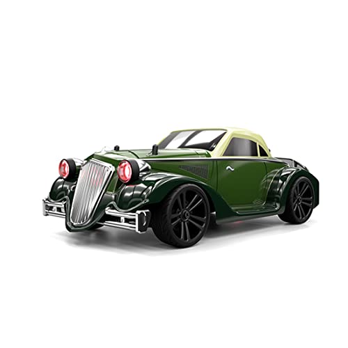 1/16 Scale 4WD Retro RC Drift Car with 35km/h Speed, 390 Motor, IPX4 Waterproof, LED Headlights, 2.4GHz Full Proportional Control Great Gift for Adults-Army Green - color: Army Green