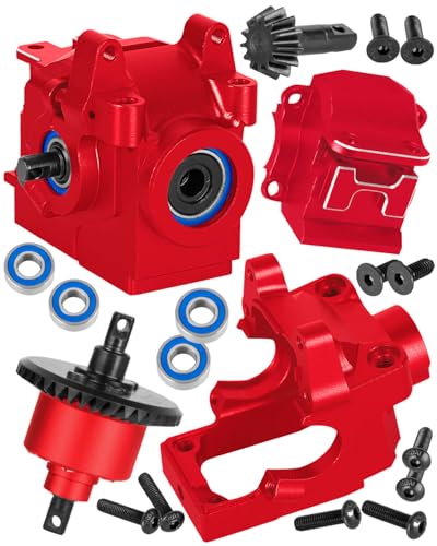 RC Aluminum Transmission Gearbox Case & 37T Diff Gear Upgrades Part for 1/10 Slash/Rustler/Stampede/Jato 4X4 4WD VXL/XO-1,Replace #6880#6881,Red - color: Red-(rc Upgrades Part）