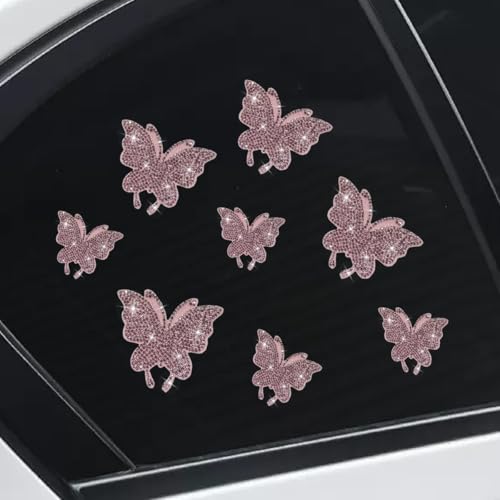 Craedli 8PCS Bling Butterfly Sticker Car Decals, Crystal Rhinestone Butterfly Decal with Self-Adhesive Backing for Women, Glitter Diamond Car Body Bumper Sticker for Window Laptop Luggage (Pink) - color: Pink