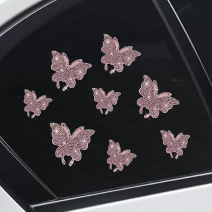Craedli 8PCS Bling Butterfly Sticker Car Decals, Crystal Rhinestone Butterfly Decal with Self-Adhesive Backing for Women, Glitter Diamond Car Body Bumper Sticker for Window Laptop Luggage (Pink) - color: Pink