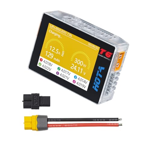 MEIVIFPV HOTA T6 RC Lipo Battery Charger for 1S 2S 3S 4S 5S 6S,300W 15A Smart Charger with XT60/PD Dual Input,Support PD3.0 & QC Charging for RC Car FPV Drone Batteries
