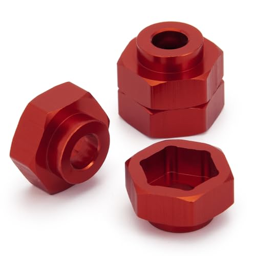 4PCS Aluminum Alloy 12mm Turn to 17mm Wheel Rim Hex Adapter Drive Hub Conversion Extension Compatible with Tamiya Axial Traxxa HPI Himoto HSP Losi Kyosho RC 1/10 On-Road Car Tires (Red) - color: Red