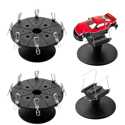 Yalikop 2 Sets Spray Work Painting Stands Rotating Model Painting Stand Holders with 8 Pcs Crocodile Clips Plastic Miniature Holder Base Tools for DIY Model Cars Airplanes Airbrush Hobby Parts