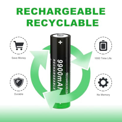 Battery for 4 Pack 9900 mAh Battery Ni-MH Rechargeable, Button Top NiMH Batteries, High Capacity Battery for LED Flashlights, Mini Fans, Toys, Remote Control, Electronic Devices, RC Car, Doorbell