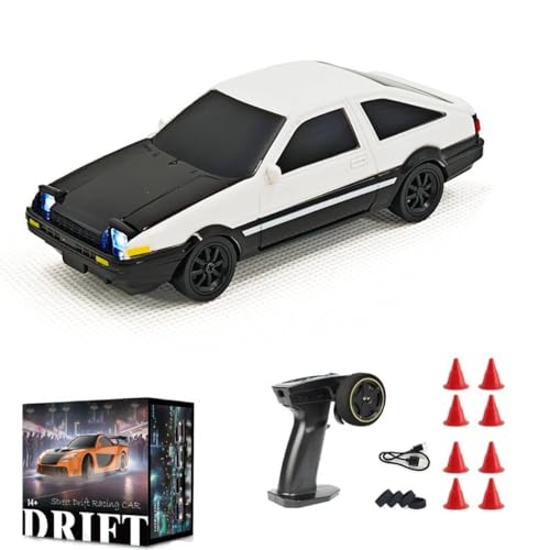 Aetheria 1/43 RC Drift Racing Car with Gyro, 4WD Fully Proportional Mini Electric Race Vehicle with LED Lights Remote Control High Speed Car for Adult Outdoor - Ready to Run (Gyro Black White) - color: Gyro Black White