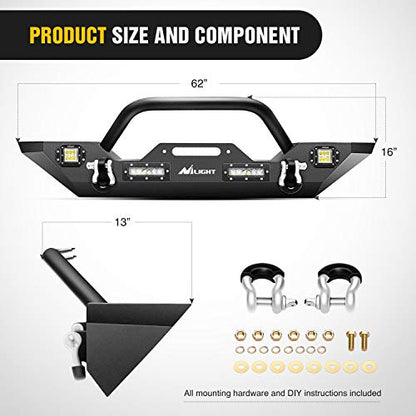 Nilight Front Bumper Compatible for 2007 2008 2009 2010 2011 2012 2013 2014 2015 2016 2017 2018 Jeep Wrangler JK/JKU Rock Crawler Winch Plate - color: Front Bumper