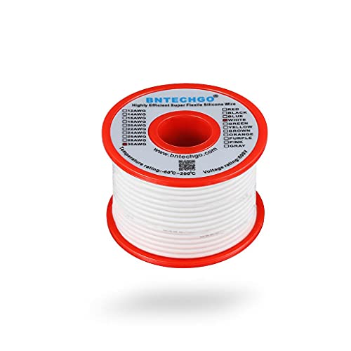 BNTECHGO 30 Gauge Silicone Wire White 100ft Stranded Tinned Copper Wire | Flexible 30 AWG Stranded Wire Silicone Rubber Insulation For RC Models, Drone, Robot, LED Lighting Systems, 3D Printer, DIY - size: 30 gauge silicone wire 100ft, style: White