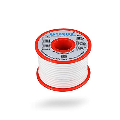 BNTECHGO 30 Gauge Silicone Wire Spool 50 ft White Flexible 30 AWG Stranded Tinned Copper Wire | Flexible 30 AWG Stranded Wire Silicone Rubber Insulation For RC Models, Drone, Robot, LED Lighting Systems, 3D Printer, DIY - size: 30 gauge silicone wire 50ft
