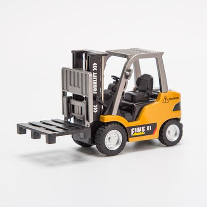 1:64 Mini Alloy RC Forklift, 2 Mode Forklift Truck with Sound and Lights Flatbed Truck & Forks, Pallet & Hook, USB Rechargeable, for Adult & Collectors