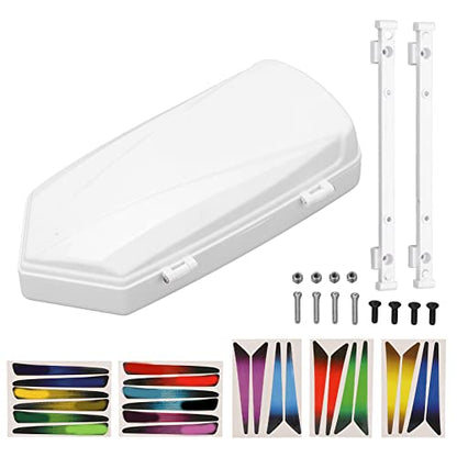 RC Car Roof Carrier Box, Simulation RC Roof Trunk Luggage Suitcase Storage Box with Stickers & Mounting Brackets for 1/10 1/8 RC Car Parts (White)