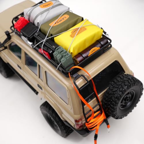 1/24 RC Crawler Scale Accessories Set, Roof Rack Cargo Kit with Mini Fuel Cans, Storage Bags & Tie-Down Ropes, Decorative Overland Gear for 1/24 1/18 RC Cars