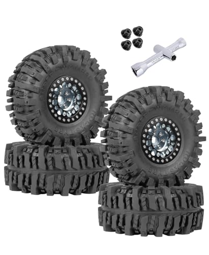 RC 1.9 Beadlock Wheels and Tires for 1/10 SCX10 SCX10 II 90046 SCX10 III AXI03007 SCX10 Pro TRX4 TRX6 Gen7/8 D90 VS4-10 RC Crawler Car,Aluminum 1.9 Beadlock Wheel Rims and Tires,Titanium - color: Titanium for Axial SCX10