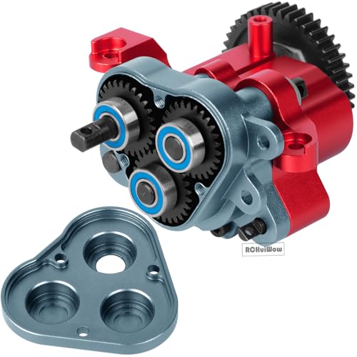 RC Aluminium Gearbox Upgrades Part for 1/10 TRX4 TRX6 RC Crawler,Alloy Transmission Case 2 Speed Transmission Box Gear Box w/Steel Gear Hops up,Titanium & Red - color: Titanium&red(1set)