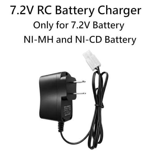 RC Battery Charger for 7.2V NiMH/NiCd Battery Packs, 250mA AC Plug Charger with Standard Tamiya Connector for RC Excavator RC Cars RC Tanks RC Truck 7.2V Battery Charger