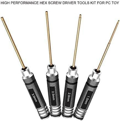 4pcs 1.5mm 2.0mm 2.5mm 3.0mm Hex Screw Driver Set Titanium Hexagon Screwdriver Wrench Tool Kit for Multi-Axis FPV Racing Drone RC Quadcopter Helicopter Car Models - style: 4pcs Screwdrivers
