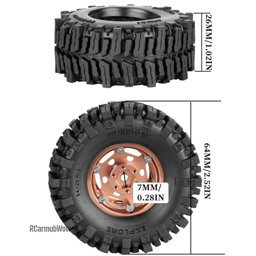 1.3 Beadlock Aluminum Alloy Wheels Rims & Tires Set with Foam Inserts for 1/18 TRX4M Ascent-18 1/24 SCX24 FCX24 RC Crawler Upgrade Parts,RCarmubWow 1.3 rc Wheels and Tires,4pcs,Brown - color: Brown(4pcs)