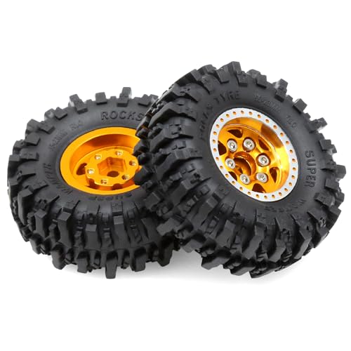 STMU 1.0in” Beadlock Wheel Tires Set for Axial SCX24 AX24 FCX24 Upgrade 1/24 RC Crawler Car (Gold and Silver) - color: Gold and Silver