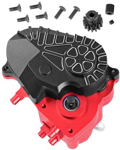 RC Gearbox Upgrades Part for 1/10 Axia 1 SCX10-AXI03004 Capra 1.9 UTB RC Crawler Car,Aluminum Gearbox Complete Transmission Case w/Spur Gear,Black&Red - color: Black&red(hops Up)