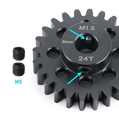 Mod 1.5 8mm Motor Gears 24T Steel Pinion Gear for 1:5 X Maxx 6S/8S | XRT 1/6 8S Monster 4WD 1/10 E-REVO Truck Upgrades - size: 24T