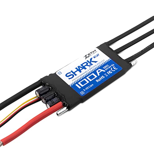 ZTW Shark G2 100A ESC 2-6S Built-in Swithcing BEC 5V/6V 8A Water-Cooling Bidirectional Waterproof Brushless Speed Controller for RC Boat Marine - size: 100A