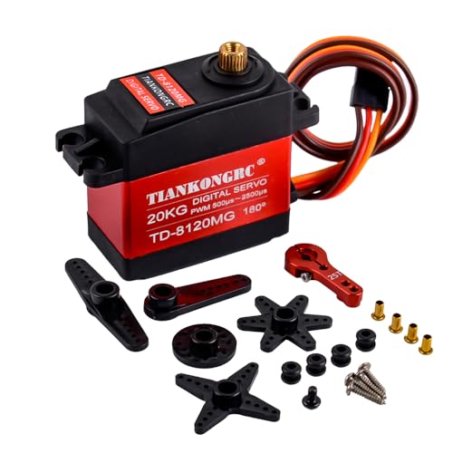 TD-8120MG 20KG Digital Servo High Torque Metal Gear Waterproof 4.8-7.2V with 25T Arm for 1/10 1/8 RC Car Robot Arm (180 Degree Controllable Angle)