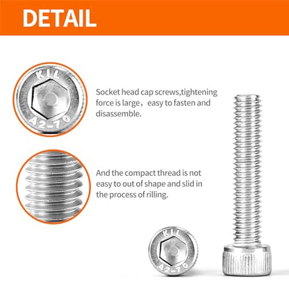 M6 x 30mm 35mm 40mm 45mm 50mm Hex Socket Head Cap Screws Bolts 304 Stainless Steel Metric Machine Allen Hex Drive, Fully Threaded, Assortment Kit 40PCS - size: M6 x 30/35/40/45/50mm (40PCS)