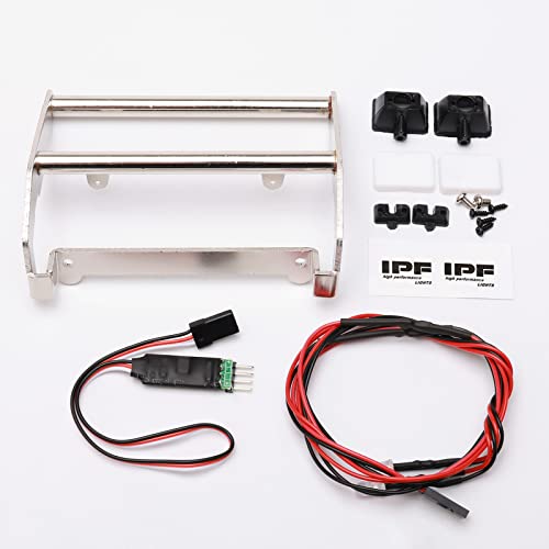 Silver RC Metal Front Bumper w/LED Lights for TRX-4 Ford Bronco 1/10 Trail Crawler Truck (Include CH3 Light Controller and Screwdriver)