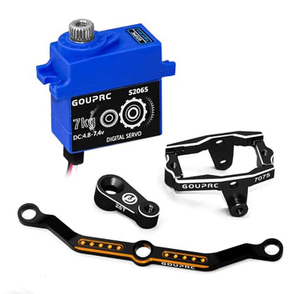 GOUPRC 7KG RC Digital Micro Servo for 1/18 TRX4M Servo RC Car, Metal Gear RC Servo with Servo Mount Bracket & Steering Link & Servo Horn Set Upgrade Parts (Black&Steering Link) - color: Black&tie Rods