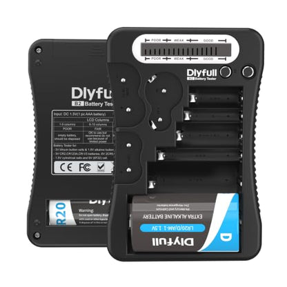 Battery Tester for AA AAA C D 9V, Button Cell & Household Batteries | LCD Display Universal Battery Checker for CR2032 CR123A CR2 CRV3 2CR5 CRP2, 1x AAA Batteries Included