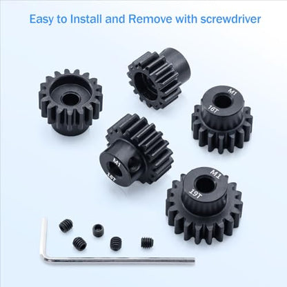 Metal Steel M1 Pinion Gear Sets 15T 16T 17T 18T 19T for 5mm Shaft Motor Gears with Hex Key for 1/8 RC Car Brushless Brush Motor Parts - size: 15T 16T 17T 18T 19T