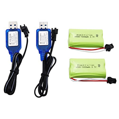 Blomiky 3.7V 1000mAh 2 Pack Lithium-ion Rechargeable Battery with SM-2P Plug and USB Cable for Remote Control Trucks / 813A Battery 2