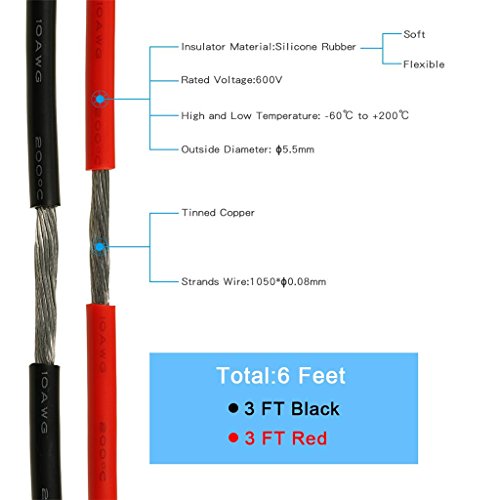BNTECHGO 10 Gauge Silicone Wire 3 ft red and 3 ft Black Flexible 10 AWG Stranded Tinned Copper Wire - color: Silicone Wire Red and Black, size: 10 AWG 3ft red and 3ft black
